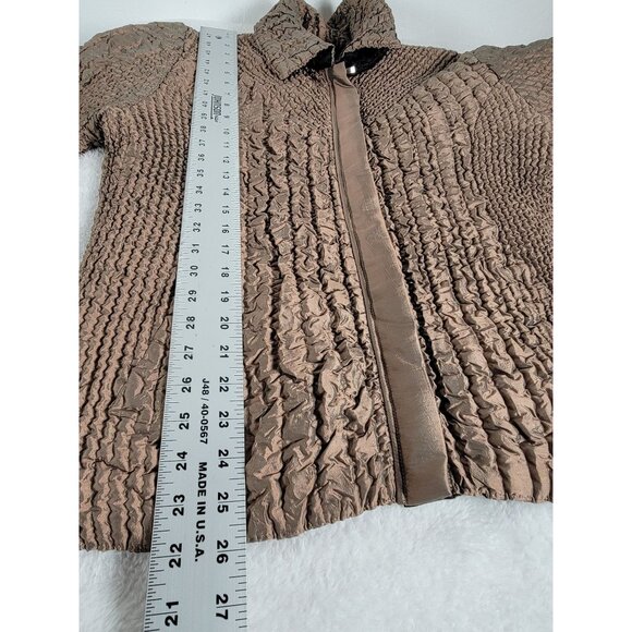 UBU Womens Textured Crinkle Jacket Medium Brown Polyester Zip-Up Lightweight - Picture 7 of 7